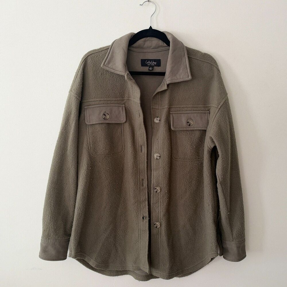 Coffeshop New York Olive Green Shacket Size S Casual Earthy Cabincore Button Up